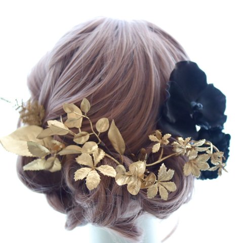 髪飾り　胡蝶蘭　バックカチューシャ　コチョウラン　黒　結婚式　ウェディング　ブライダル　ヘアアクセ　ヘッドドレス　