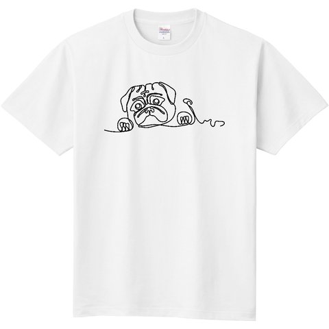 PUG-パグ-ぱぐ 一筆書きパグ Tシャツ