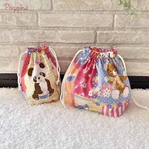 レトロ動物柄☆お弁当袋・コップ袋セット♡入園入学グッズ　女の子　(816)