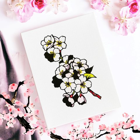 【アートパネル】sakura -桜-【切り絵×ちぎり絵】春 模様替え おしゃれ インテリア さくら 個性的 キャンバス