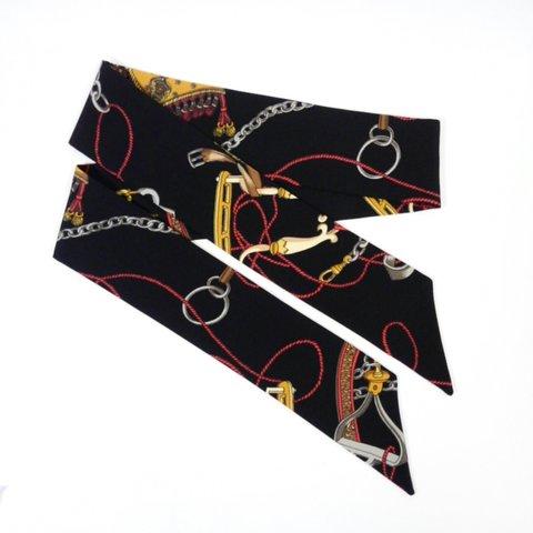 【再販】ツイリースカーフ♥スカーフ柄リボンスカーフ「ブラック」
