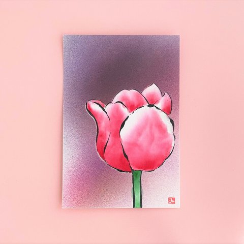 【原画】「チューリップ」　花の絵　インテリア　絵画　アート