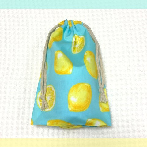 少し縦長巾着袋 マチ付き☆レモン🍋【再販】