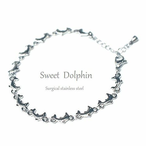 *.★Sweet dolphin ブレスレット★ *.＊～海の守神イルカ～＊* アジャスター付き ステンレス316L