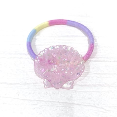 人魚の髪飾り☆大きな桜色貝殻のヘアゴム☆ 【キラキラ淡い淡いピンク☆】