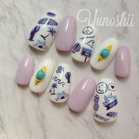 SURF NAIL White×PastelPurple