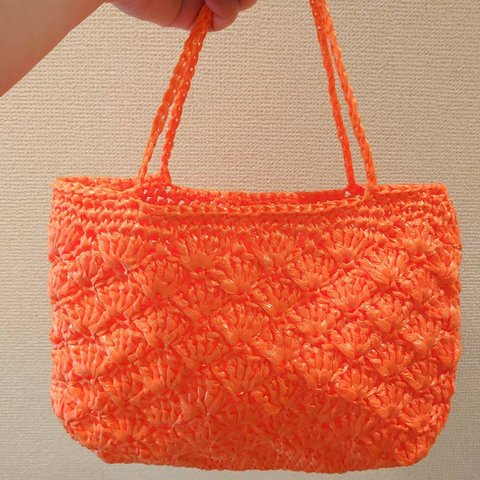 スズランテープバッグ 松編み オレンジ ビニールバッグ