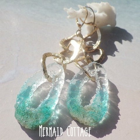 Ocean Drusy & Bubble earrings 海のドゥルージー☆ピアス・イヤリング