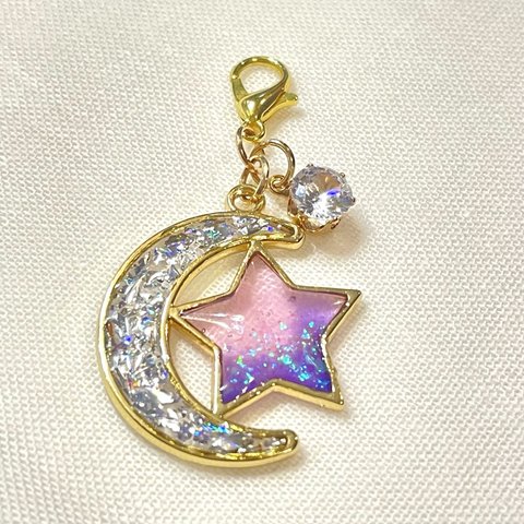 星 月 レジン チャーム ストラップ