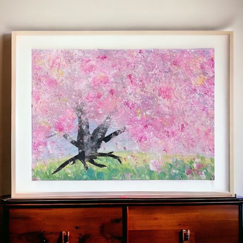 桜開運アート　人気作品　Spring  額付き　インテリア　A4サイズ  ピンク　絵画　複製画　アート　癒し　綺麗