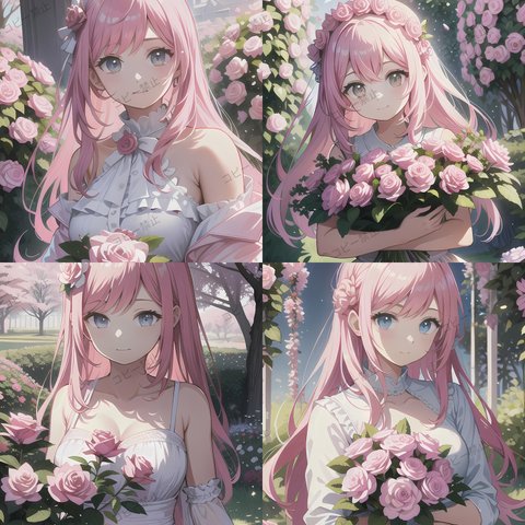 スマホ壁紙・ポストカード4画像『Pink rose garden』