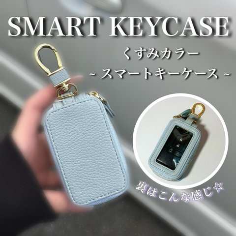 スマートキーケース 窓付き ダブルジッパー 車 家 くすみカラー 大人気 ゴールド