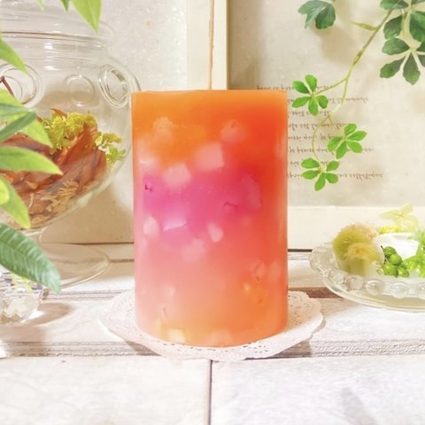 Φ6.7cm×H10cm ペタルキャンドル (オレンジ) № 000725 /Gradation Candle