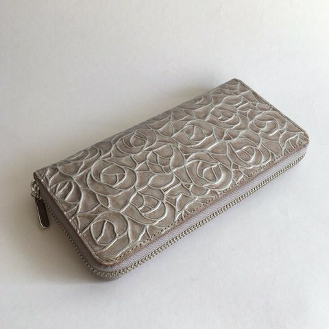 ラウンド長財布 Zip-Around Wallet エナメル革ローズ  シルバーピンク  