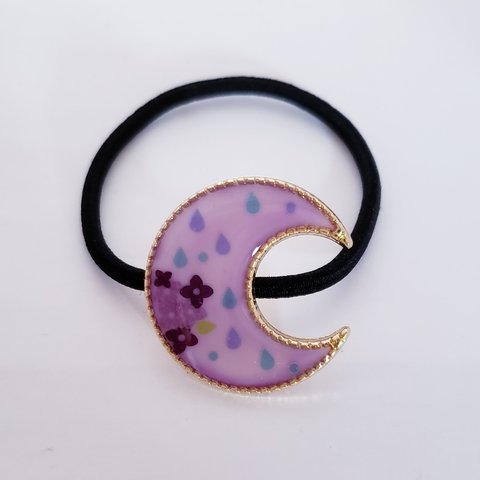 レジン ヘアゴム  月　紫陽花と雨　紫　11