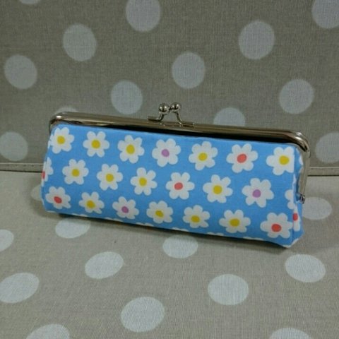 Sweet Flowerのがま口ペンケース【blue】 18㎝ 