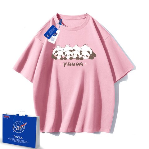 S~4XL Panda パンダ 半袖Tシャツ ユニセックス 大きいサイズ 4l 3l ピンク ブルー パンダ柄 無地 かわいい 中国のパンダ カップルティーシャツ男女兼用