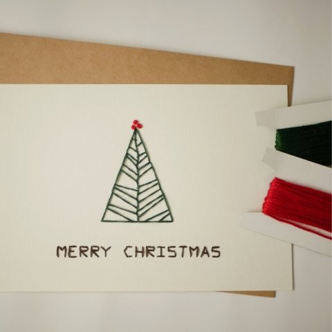紙刺繍カード　*クリスマスカード/ツリー(white)