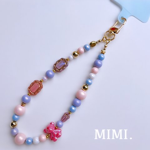 ハンドストラップ🧸ビーズストラップ🟣スマホストラップ🔵ビーズキーホルダー🩷Fancy classical🩷¨̮スマホ用タグ付き/MIMI. 