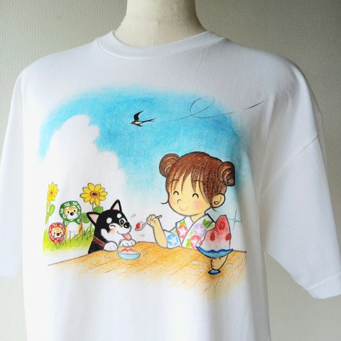 ④　手描き柴犬コテツTシャツ　かき氷の巻