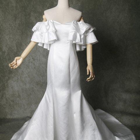 高品質！ホワイト マーメイドラインドレス 取り外しオフショルダー 可愛い 編み上げ 結婚式