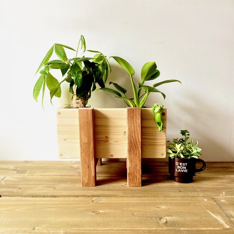 プランタースタンド マガジンラック にもなる 木製 ボックス型　シェルフ 観葉植物 プランターラック タブレット収納　ポット ミニサイズ　