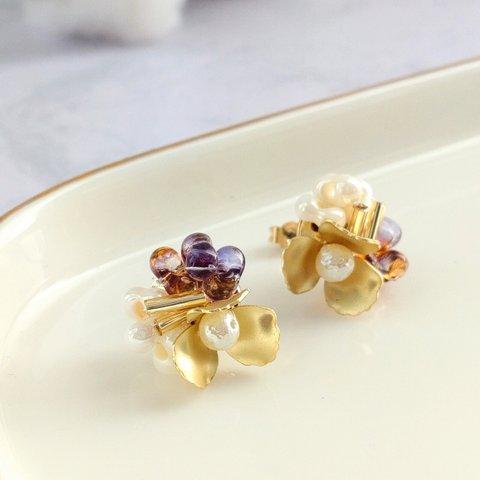 pukupuku flower purple ピアス/イヤリング