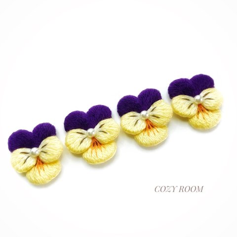 【Viola】ビオラ刺繍ピアス 2wayキャッチ付き（パープルxイエロー）