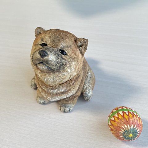 【sold out】　　　　　柴犬の木彫り　『柴と鞠』　　　　　　　　　　　　　　　　　　『Shibainu puppy』【彫刻】【幼犬】【手鞠】
