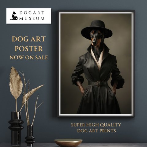 【ファッションショー - ドーベルマン犬 No.1】A2アートポスター 犬の絵 犬の絵画 犬のイラスト