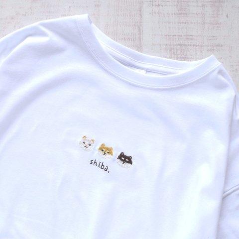 ビッグシルエット 柴犬刺繍Tシャツ 《ホワイト》メンズ レディース トップス 親子 シバイヌ