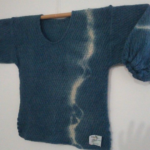 手織りウールセーター藍
