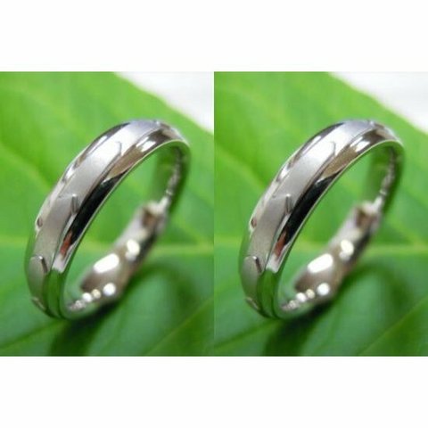 ペアリング(結婚指輪)×プラチナ(pt900)鍛造　リング 4mm幅　日本伝統模様の１つ矢絣-やがすり（矢羽根柄）