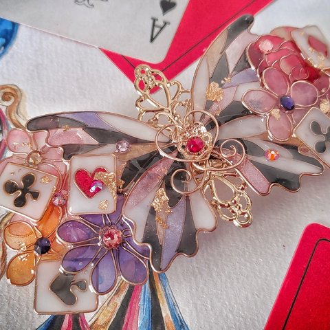 （pink）トランプと影絵のサーカスの蝶バレッタ（hair ornaments of butterfly and star〜nostalgic circus 〜）