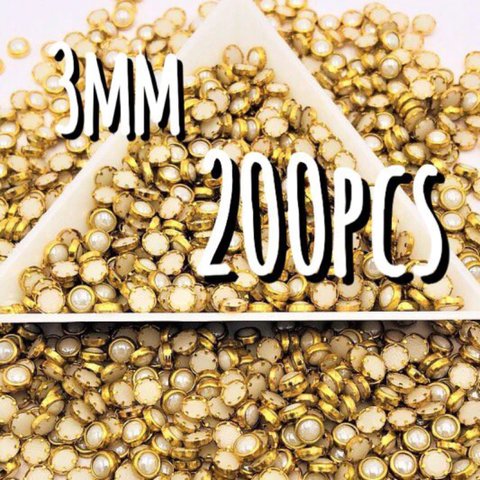 送料無料！ 200個 台座付きパールストーン 3mm