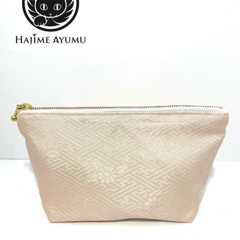 【現品限り‼︎】HAJIME AYUMU 高級柄付き花柄着物帯リメイク和風ポーチ ピンク