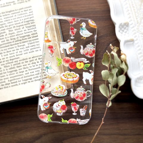 Plum&Peach clear case｜すももと桃〔夏のフルーツと動物〕（iPhone/Android）