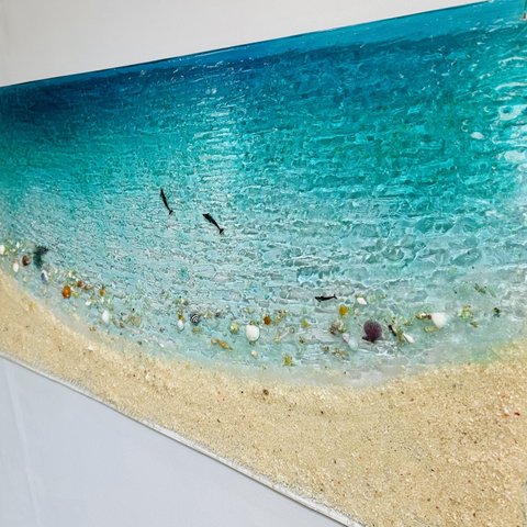 壁飾りアートパネル エメラルグリーンの海と砂浜 天国に一番近い島 100×50