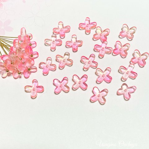 お花のガラスビーズ　ピンク　20個
