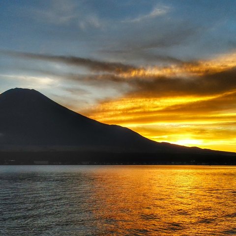 世界遺産 富士山 写真　富士山と夕焼け　A4又は2L版 額付き