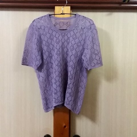 模様編み半袖プルオーバー