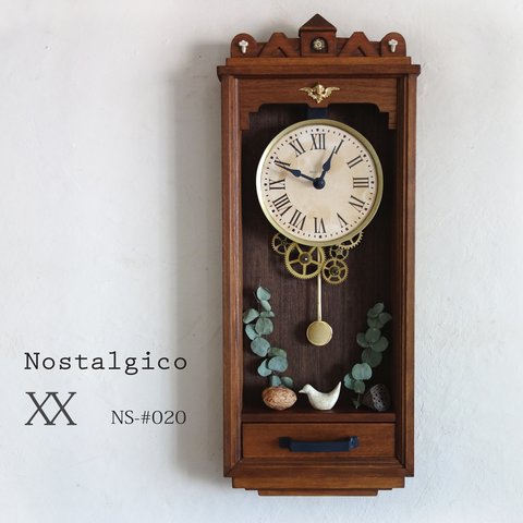 【送料無料】NOSTALGICO#020 レトロな掛け時計　Lサイズ 手作り品 アンティーク調 木製　インテリア