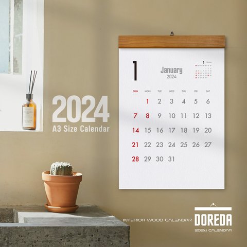 カレンダー 2024年版・木製壁掛けカレンダー（A3／ブラックチェリー）