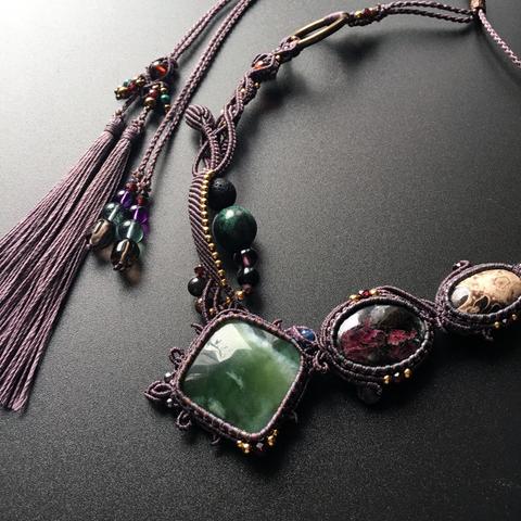 serpentine × eudialyte /  bohemian necklace  #マクラメネックレス＃