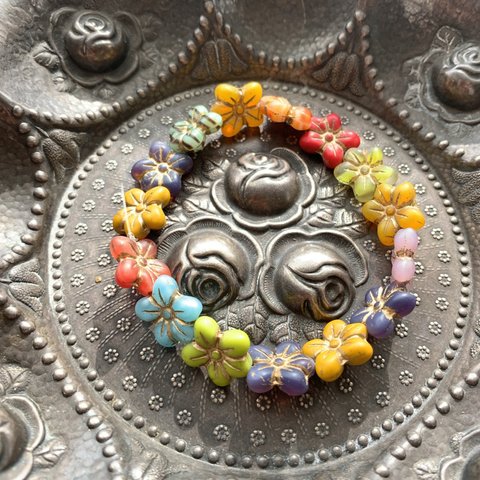 【1連15コセット】JIRI＊IVANA#czech beads#チェコビーズ　flower14✖️13㍉　mix/bronze one hole