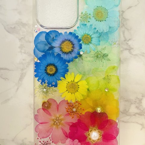 iPhoneケース､iPhoneカバー､押し花ケース､スマホケース､押しフルーツ､押し花､押し花カバー､スマホカバー､押しフルーツケース､押しフルーツカバー､Android 花 花柄リング付き、お花