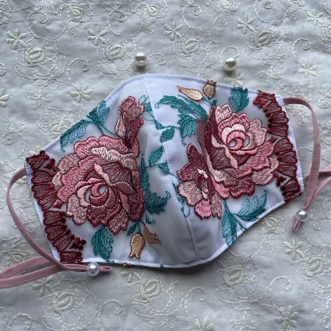 【刺繍レースマスク】薔薇レトロモダン🌹クレンゼ 3サイズ 豪華刺繍