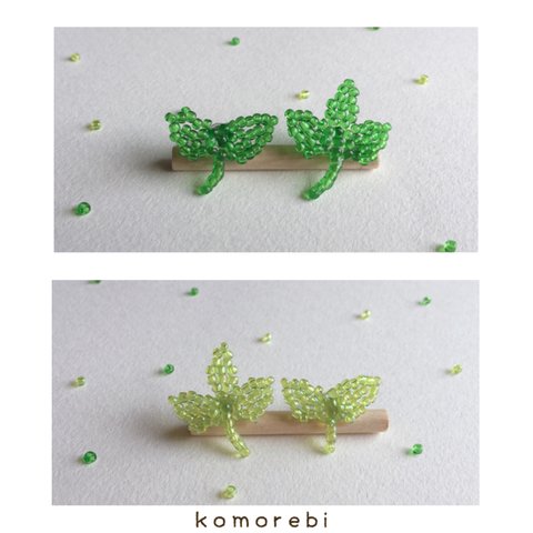 ビーズアクセ 葉っぱのピアス🌱