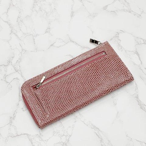 日本製　上質リザード　薄型　長財布　ロングウォレット　財布　トカゲ革　L型ファスナー　エキゾチックレザー　