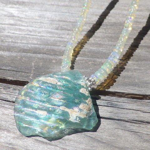 Huge Roman glass ancient necklace *sv925* オパール
